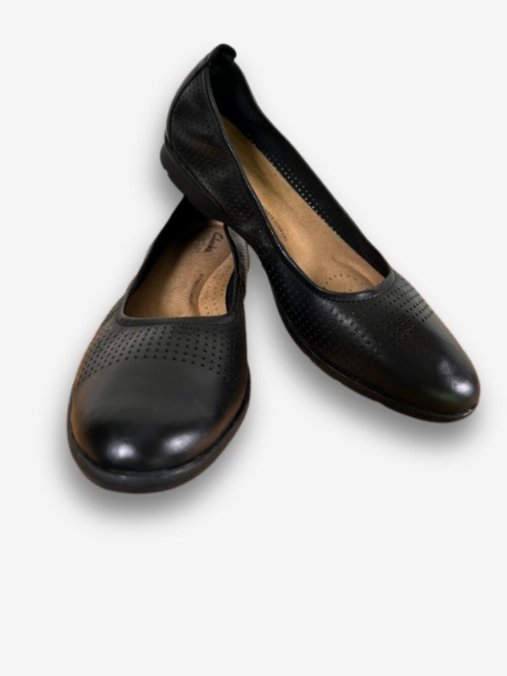 Clarks Jenette Ease Ballet Flats Black Perforated Leather Size 9 NWOT